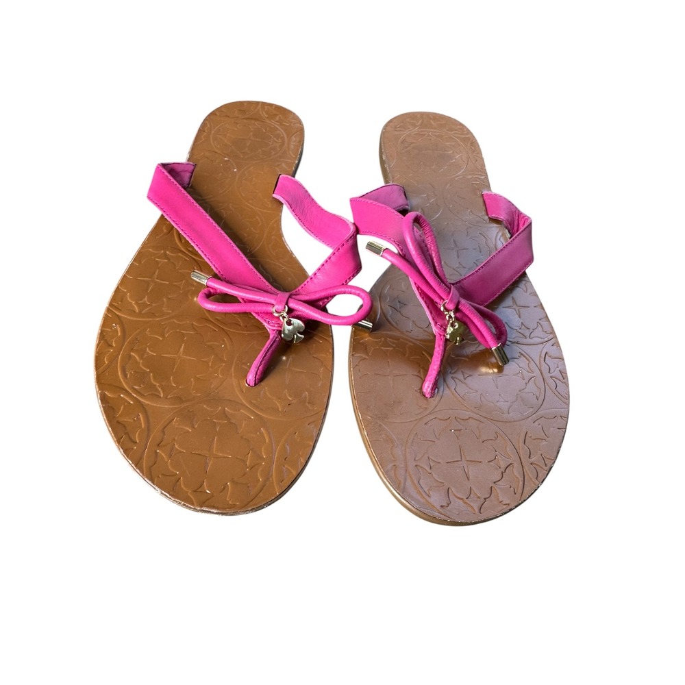 Kate Spade New York Charles Pink Leather Bow Thong Flat Sandals Size 9M